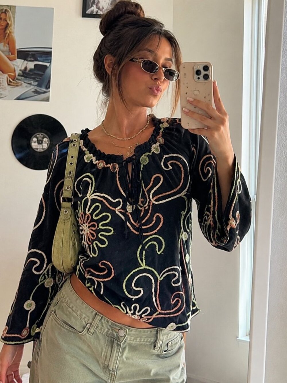 Y2K VTG Lauren Michelle Bright Fun Print Size Large Boho Embroidered 469